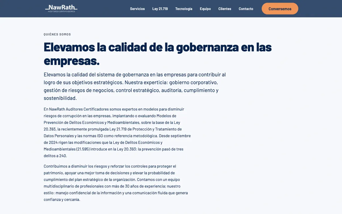 Sección «Quiénes somos» en esquema claro, con el nuevo claim de gobernanza